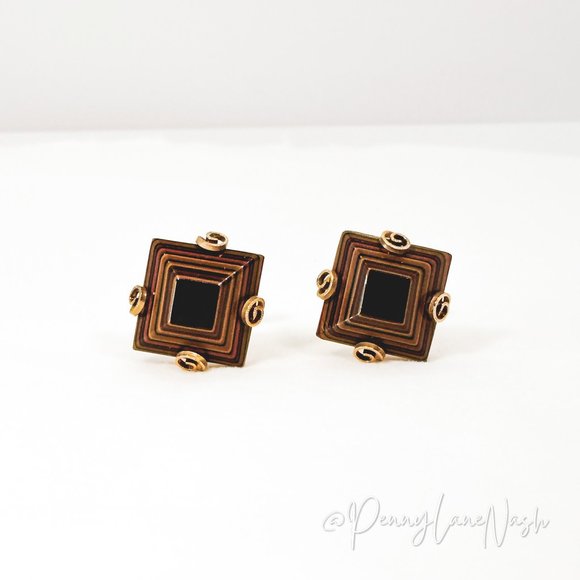 Vintage Other - Vintage Brown Square Geometric Cuff Links in Gold Plated